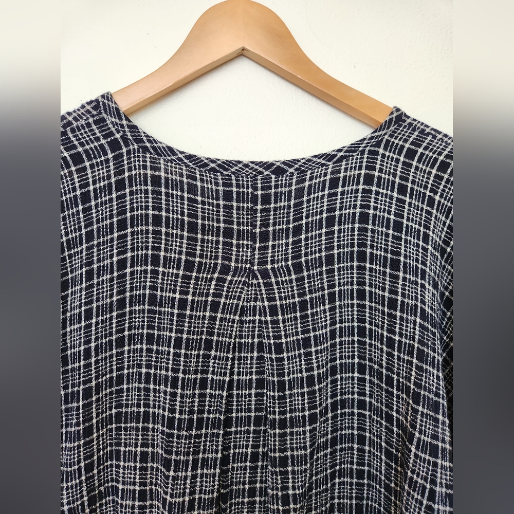 Button-Front Navy Plaid Blouse - Picture 8 of 9